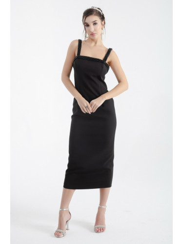 Lafaba Women's Black Pearl Midi Evening Dress