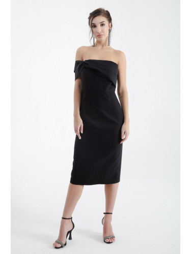 Lafaba Women's Black Double Bandage One-Shoulder Midi Evening Dress