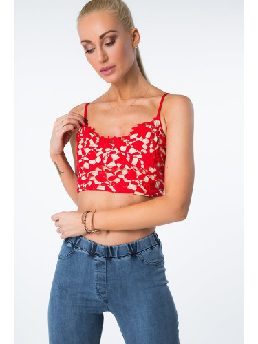 Short red lace top