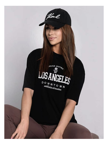Women's black T-shirt with embroidered lettering