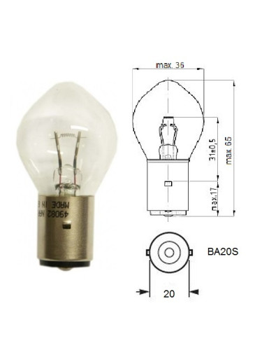 Автомобилна лампа, 12VDC, 60W, S2, BA20S
