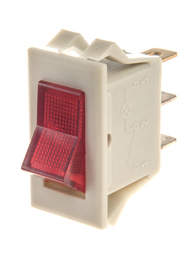 Rocker превключвател, 2 позиции, OFF-ON, 10A/250VAC, отвор 23х13mm, 3 извода, червен, с лампа