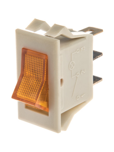 Rocker превключвател, 2 позиции, OFF-ON, 10A/250VAC, отвор 26x14mm, 3 извода, червен, с лампа