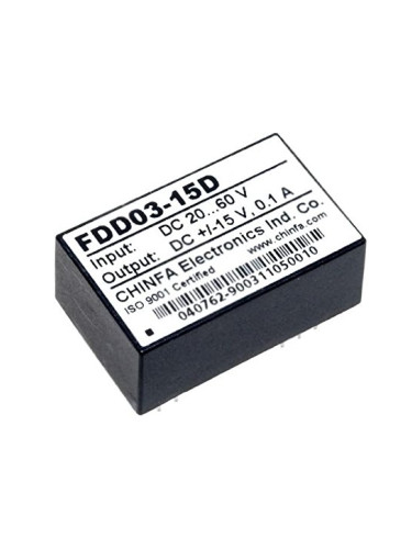 Модул конвертор DC-DC, FDD03-15D, 20~60V, 15/-15VDC, ±0.1A