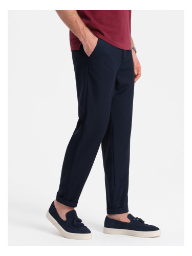Ombre Men's chino pants with elastic waistband SLIM FIT - navy blue