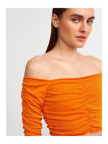 Dilvin 10201 Open Shoulder Pleats Sweater-orange