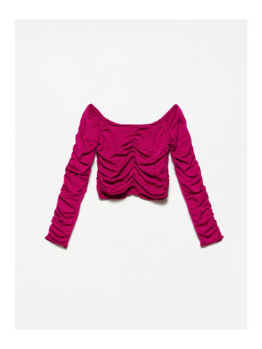 Dilvin 10201 Off-Shoulder Pullover with Pleats-raspberry