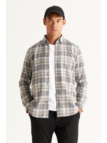 ALTINYILDIZ CLASSICS Men's Grey-White Slim Fit Slim Fit Buttoned Collar Cotton Checkered Flannel Lumberjack Shirt