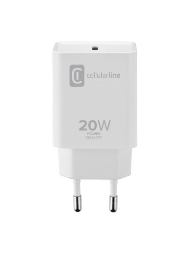 Зарядно за телефон Cellularline, от контакт към USB C(ж), бяло