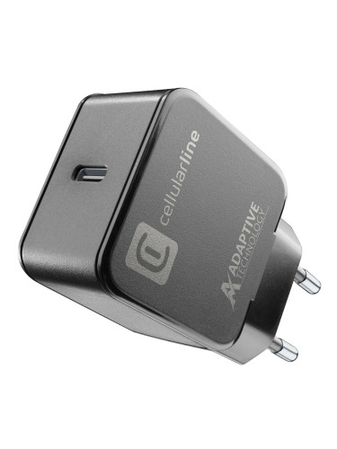 Зарядно устройство Cellularline 9125, от контакт към 1x USB C(ж), 15W, черно