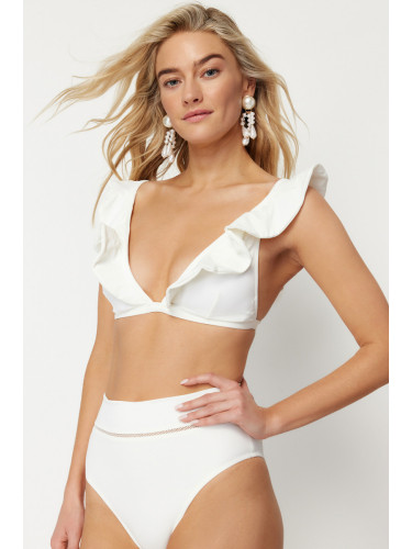 Trendyol Ecru Triangle Frilly Bikini Top