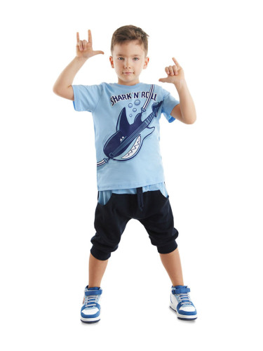 Denokids Shark'n Roll Boy's Summer T-shirt Capri Shorts Set