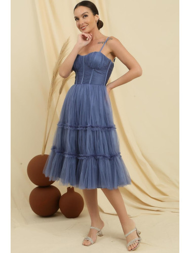 By Saygı Rope Strap Strapless Underwire Lined Jupons Tulle Tiered Tulle Short Dress