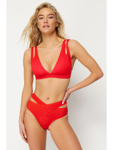 Trendyol Red Cut Out/Windowed High Waist Regular Bikini Bottom