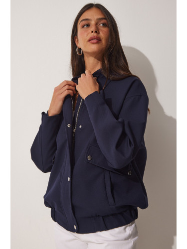 Happiness İstanbul Women's Navy Blue Wide Pocket Bomber Coat