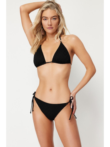 Trendyol Black Tied Textured Regular Bikini Bottom
