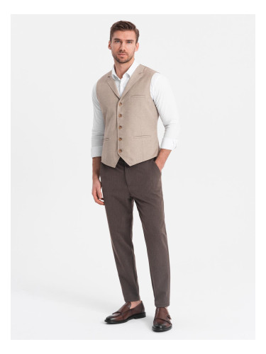 Ombre Men's chino pants with elastic waistband SLIM FIT - chocolate