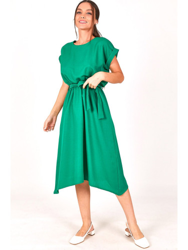 armonika Women's Green Dress with Elastic Waist and Tie