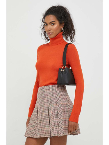 Пуловер с коприна Lauren Ralph Lauren в оранжево от лека материя с поло
