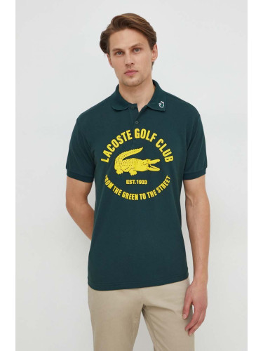 Тениска с яка Lacoste в зелено с принт