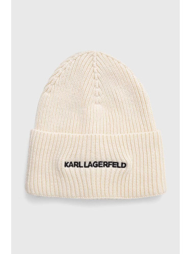 Шапка Karl Lagerfeld в бежово с фина плетка