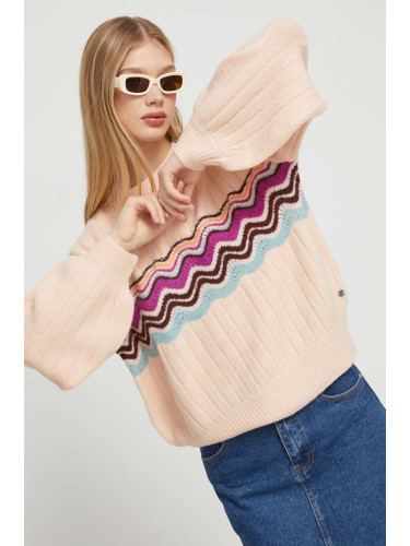 Пуловер Roxy дамски в розово от топла материя