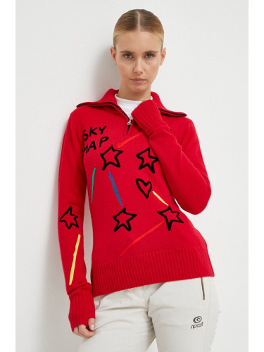 Вълнен пуловер Rossignol JCC дамски в червено с поло