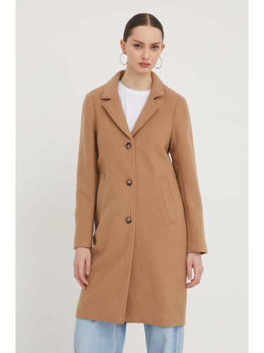 Палто с вълна Abercrombie & Fitch в кафяво преходен модел