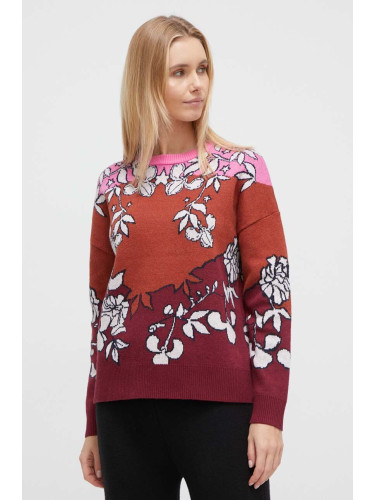 Пуловер с вълна Roxy x Rowley дамски в бордо