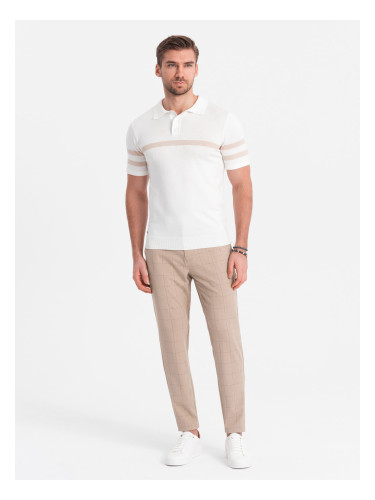 Ombre Men's classic cut pants in fine check - sand