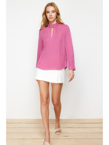 Trendyol Purple Stand Collar Long Sleeve Woven Blouse