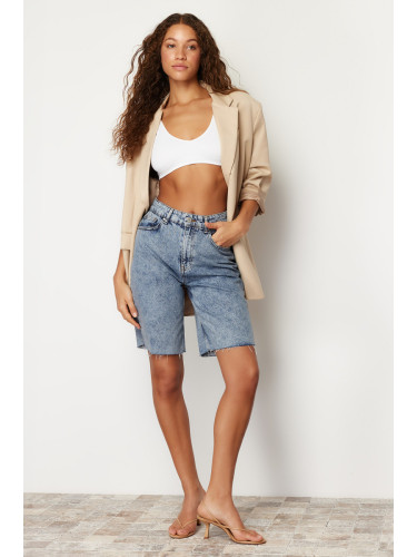 Trendyol Light Blue High Waist Denim Bermuda