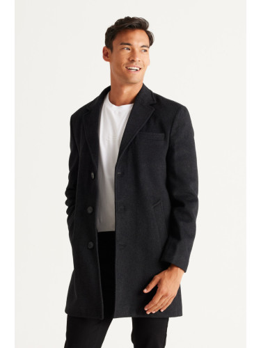 ALTINYILDIZ CLASSICS Men's Anthracite Standard Fit Normal Cut Mono Collar Woolen Overcoat