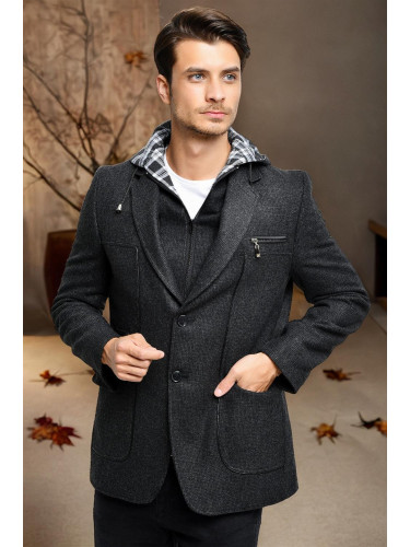 K7540 DEWBERRY MEN'S COAT-LIGHT PATTERNED ANTHRACITE