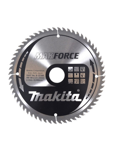 Диск циркулярен TCT за дърво, 190x30x2.2 мм, 60T, Makita MakForce B-32390