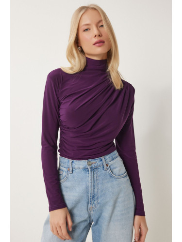 Happiness İstanbul Women's Damson Gathered Detailed High Neck Sandy Blouse