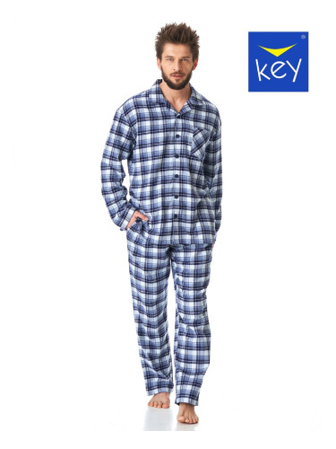 Pyjamas Key MNS 426 B23 L/R Flannel M-2XL Men's Zipper Grey-Checkered