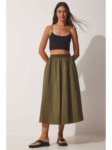 Happiness İstanbul Women's Khaki Balloon Parachute Midi Skirt