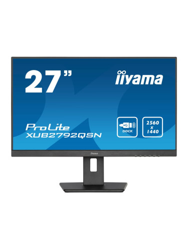 Монитор IIYAMA XUB2792QSN-B5, 27" (68.58 cm) IPS панел, 75Hz, WQHD, 4ms, 80 000 000:1, 350 cd/m2, DisplayPort, HDMI, USB-C, USB, LAN