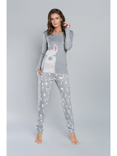 Peru pajamas with long sleeves, long trousers - melange/melange rose print