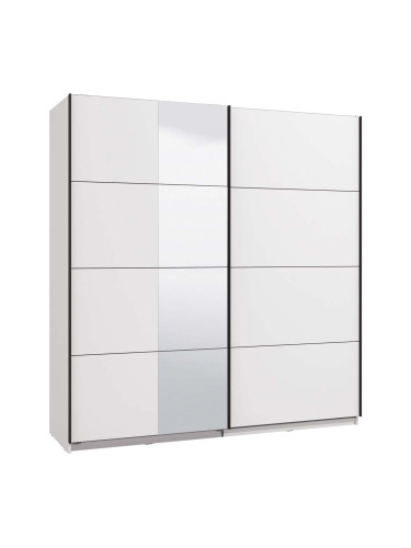 БЯЛ ДВУКРИЛЕН ГАРДЕРОБ ГАРД С ПЛЪЗГАЩИ ВРАТИ И ОГЛЕДАЛО 200/61/217 СМ