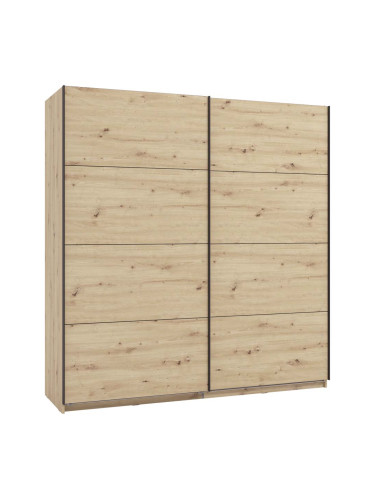 ДВУКРИЛЕН ГАРДЕРОБ ГАРД С ПЛЪЗГАЩИ ВРАТИ 200/61/217 СМ В ТЕКСТУРА ДЪБ АРТИЗАН