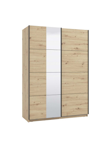 ДВУКРИЛЕН ГАРДЕРОБ ГАРД С ПЛЪЗГАЩИ ВРАТИ И ОГЛЕДАЛО 150/61/217 СМ В ТЕКСТУРА ДЪБ АРТИЗАН