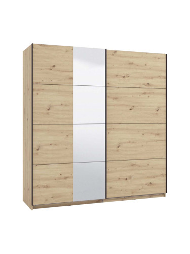 ДВУКРИЛЕН ГАРДЕРОБ ГАРД С ПЛЪЗГАЩИ ВРАТИ И ОГЛЕДАЛО 200/61/217 СМ В ТЕКСТУРА ДЪБ АРТИЗАН 
