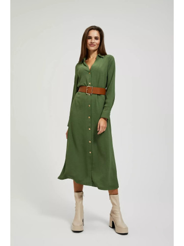Midi dress with wide khaki belt