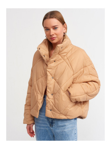 Dilvin 60324 Quilted Puffer Coat-camel