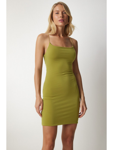 Happiness İstanbul Women's Oil Green Rope Strap Jersey Mini Dress