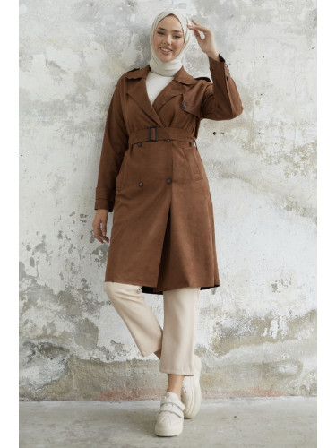 InStyle Minka Belted Scuba Suede Trench - Tan