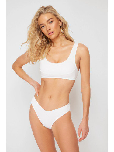 Trendyol White Textured Regular Bikini Bottom