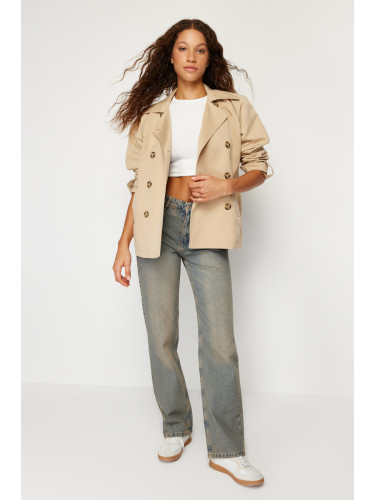 Trendyol Beige Double Breasted Oversize Wide Cut Trench Coat